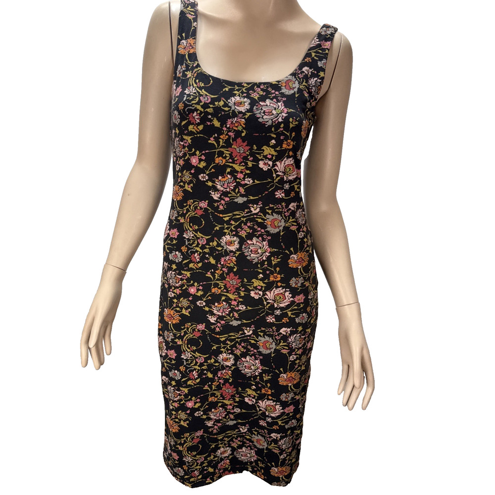 Peruvian Connection Womens Black Turkish Floral Bodycon Dress Size S Pima Cotton